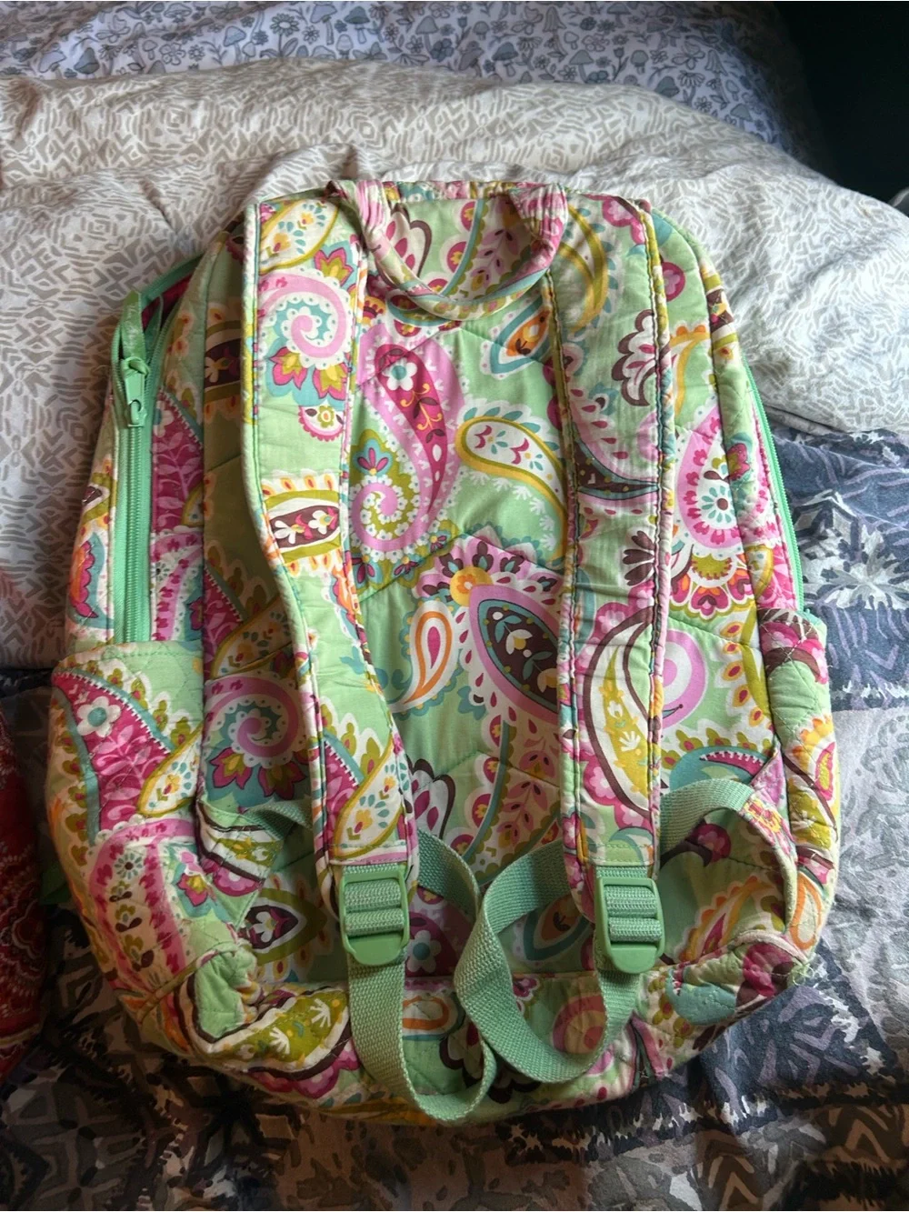 Vera Bradley Quilted Paisley Backpack in Mint, Pink, Yellow